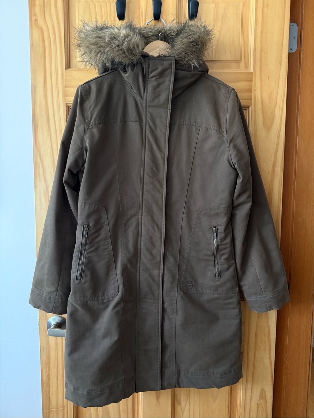 Babaton Olive Green Trench Coat with Faux Fur Hood